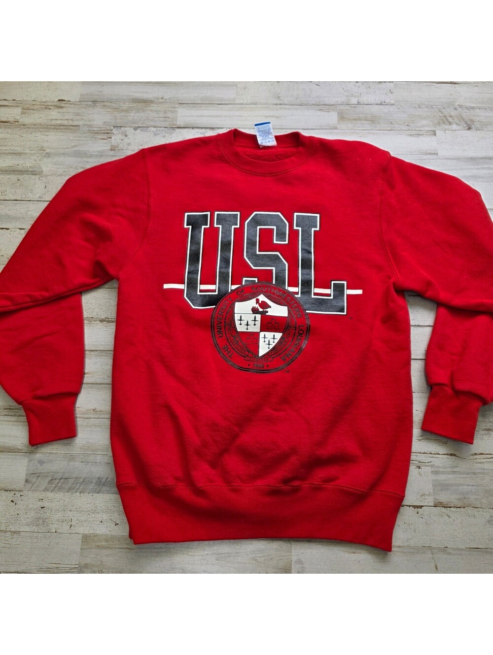 VTG 90s Champion USL University Southwestern Louisiana Sweatshirt M Red USA Made